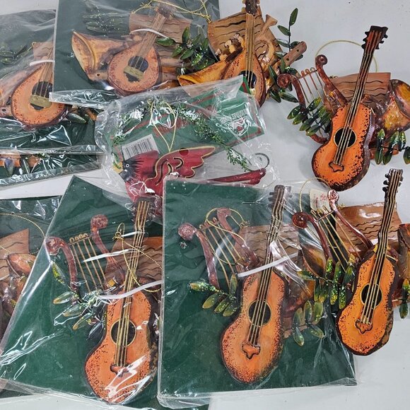 Musical Instrument Christmas Ornaments Set Of 10 Metal Cardinal Bird Lot - Picture 3 of 11
